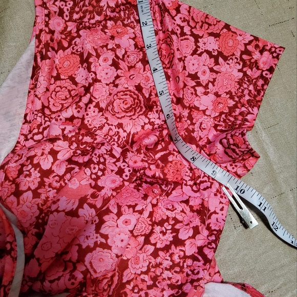 Ouges Stretch Pink/Burgundy/Orange Floral Surplice Blouson Dress Size XL - Picture 6 of 9